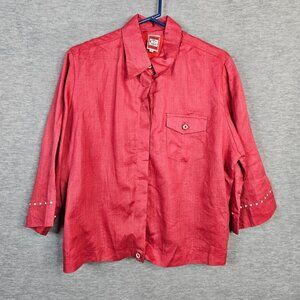 Vintage Criselda Lontok Women’s Embroidered Sleeve Button up Liene Shirt Sz 16
